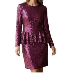 Oleg Cassini sequin dress size Small pink peplum cocktail vintage